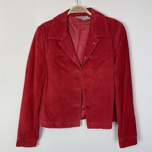 Newport‎ News Suede Leather Button Down Blazer Jacket Red Orange Size 8 Classic